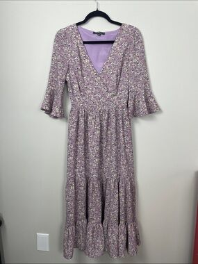 Lulu's Mauve Floral V-Neck Tiered Maxi Dress